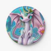 Cute Smiling Baby Dragon met Flowers Papieren Bordje (Voorkant)
