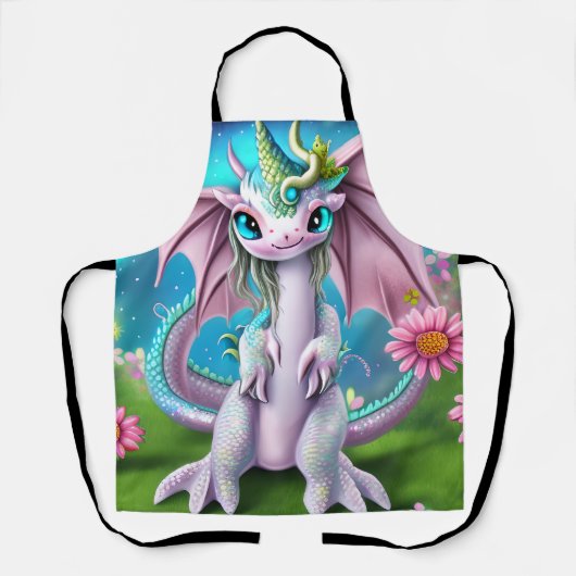 Cute Smiling Baby Dragon met Flowers Schort (Voorkant)