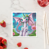 Cute Smiling Baby Dragon met Flowers Servet (Insitu)