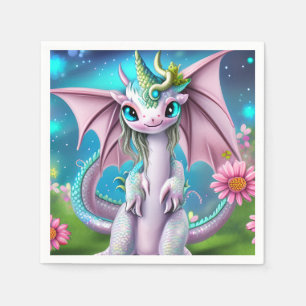 Cute Smiling Baby Dragon met Flowers Servet