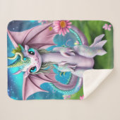 Cute Smiling Baby Dragon met Flowers Sherpa Deken (Voorkant (horizontaal))