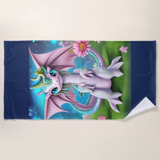 Cute Smiling Baby Dragon met Flowers Strandlaken (Voorkant)