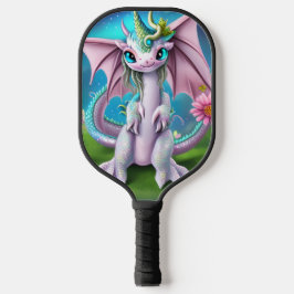 Cute Smiling Baby Dragon met Poster Flowers Pickleball Paddle