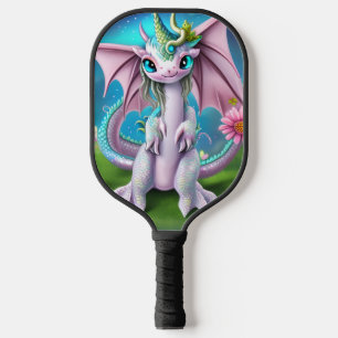 Cute Smiling Baby Dragon met Poster Flowers Pickleball Paddle