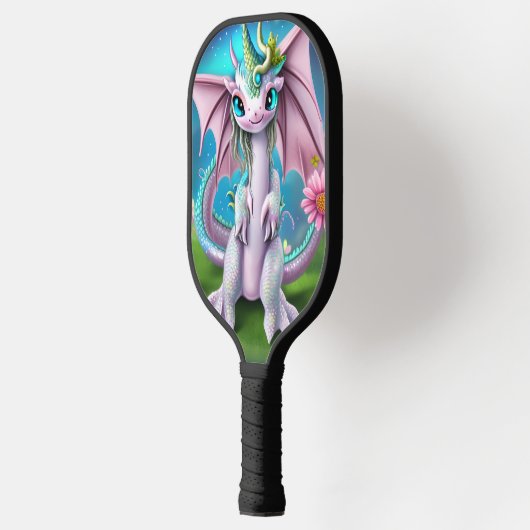 Cute Smiling Baby Dragon met Poster Flowers Pickleball Paddle (Links)