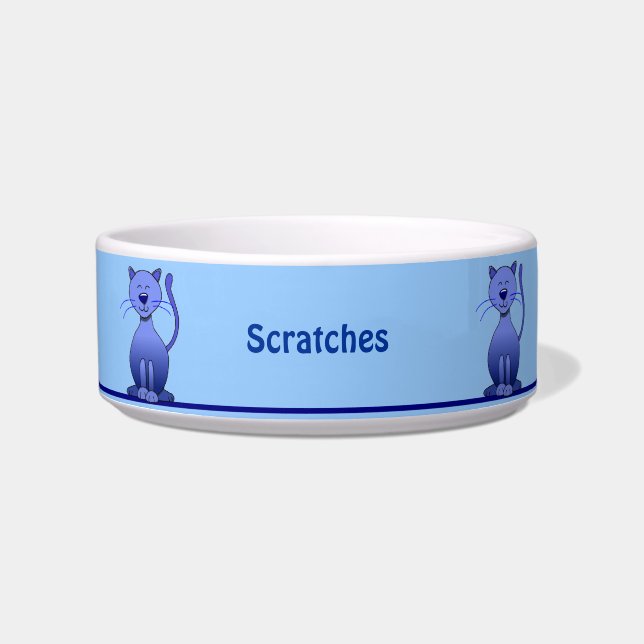 Cute Smiling Blue Cat Personalized Pet Bowl Voerbakje (Voorkant)