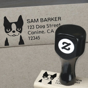 Cute Smiling Boston Terrier Dog Return Address Rubberstempel