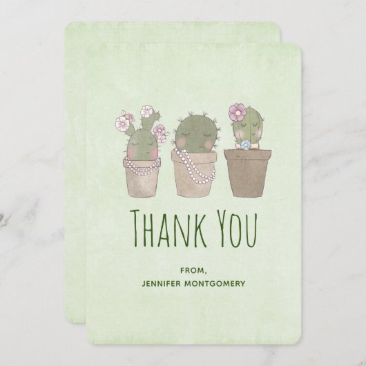 Cute Smiling Cactus Trio Waterverf Design Bedankkaart (Voorkant / Achterkant)