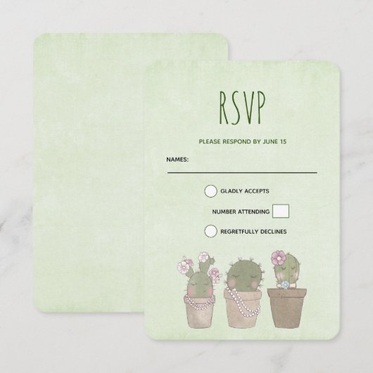 Cute Smiling Cactus Trio Waterverf Design RSVP Kaartje (Voorkant / Achterkant)