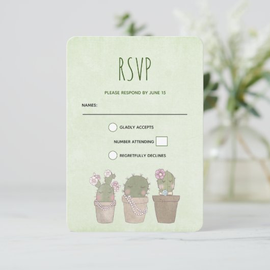 Cute Smiling Cactus Trio Waterverf Design RSVP Kaartje (Staand voorkant)