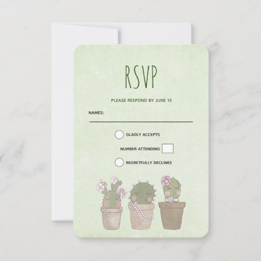 Cute Smiling Cactus Trio Waterverf Design RSVP Kaartje (Voorkant)