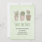 Cute Smiling Cactus Trio Waterverf Design Save The Date (Voorkant)