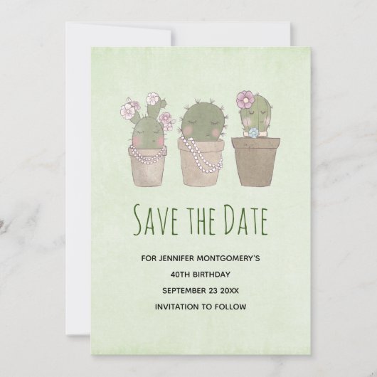 Cute Smiling Cactus Trio Waterverf Design Save The Date (Voorkant)