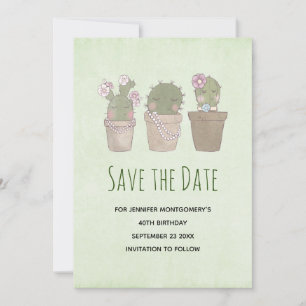Cute Smiling Cactus Trio Waterverf Design Save The Date