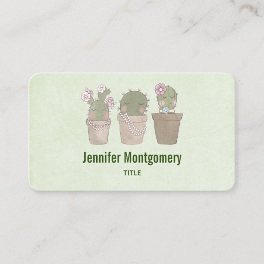 Cute Smiling Cactus Trio Waterverf Design Visitekaartje (Voorkant)