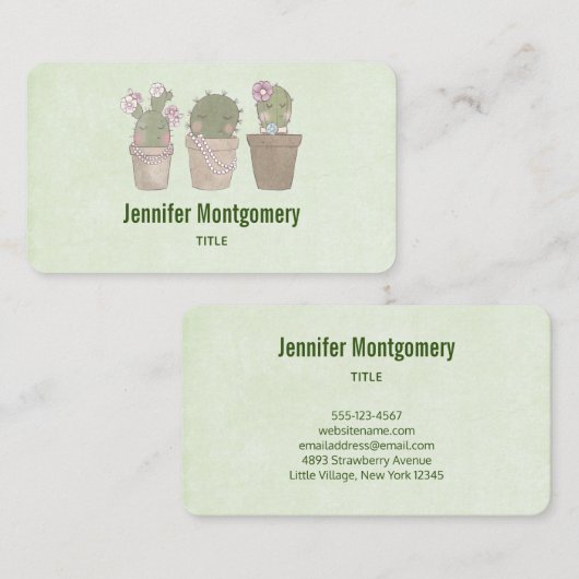 Cute Smiling Cactus Trio Waterverf Design Visitekaartje (Voorkant / Achterkant)