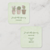 Cute Smiling Cactus Wearing Jewelry Waterverf Vierkante Visitekaartje (Voorkant / Achterkant)