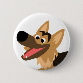 Cute Smiling Cartoon German Shepherd Button Badge