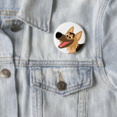 Cute Smiling Cartoon German Shepherd Button Badge (In situ)