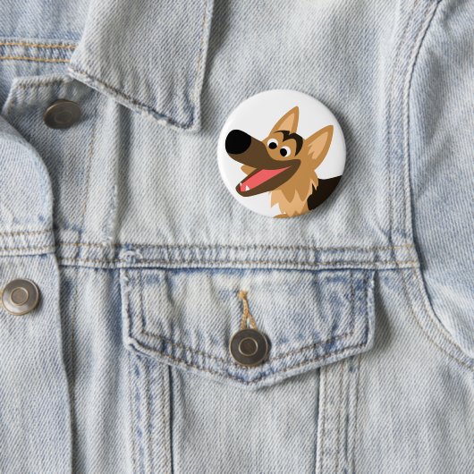 Cute Smiling Cartoon German Shepherd Button Badge (In situ)