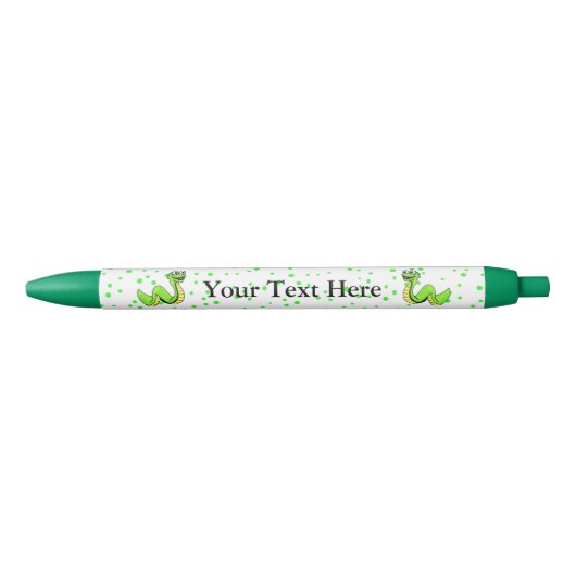 Cute Smiling Cartoon Green Yellow Snake Zwarte Inkt Pen (Voorkant)