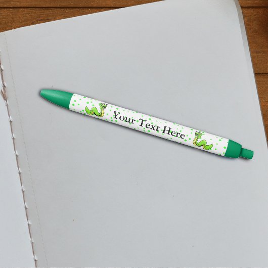 Cute Smiling Cartoon Green Yellow Snake Zwarte Inkt Pen