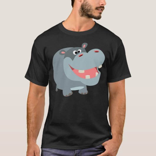 Cute Smiling Cartoon Hippo T-Shirt (Voorkant)
