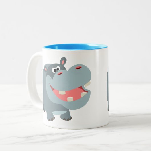 Cute Smiling Cartoon Hippo Tweekleurige Koffiemok (Voorkant links)