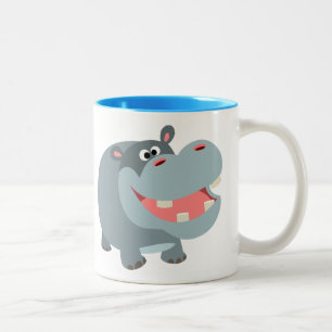 Cute Smiling Cartoon Hippo Tweekleurige Koffiemok