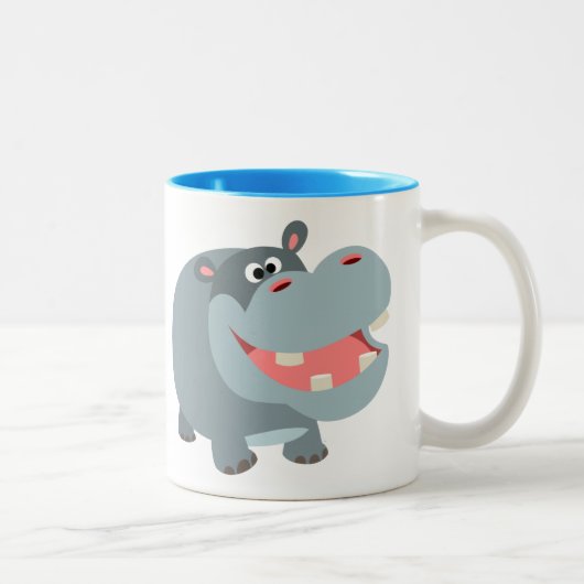Cute Smiling Cartoon Hippo Tweekleurige Koffiemok (Rechts)