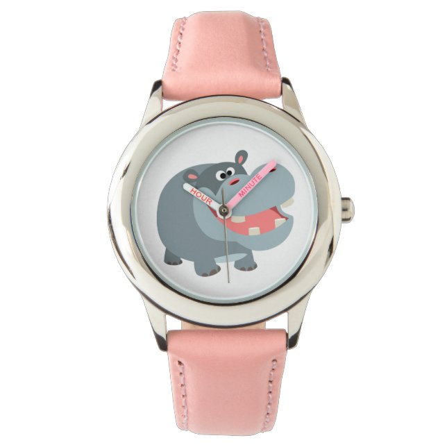 Cute Smiling Cartoon Hippo Watch Horloge (Voorkant)