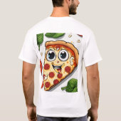Cute Smiling Cartoon Pizza Slice with Happy Face - T-shirt (Achterkant)