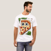 Cute Smiling Cartoon Pizza Slice with Happy Face - T-shirt (Voorkant volledig)