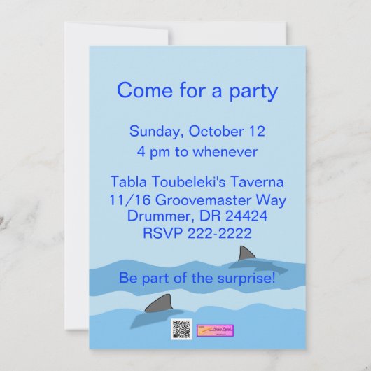 Cute Smiling Cartoon Shark Party-uitnodigingen Kaart (Achterkant)