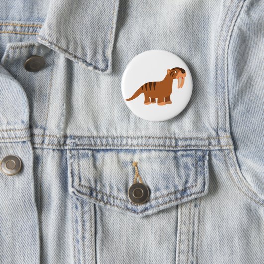 Cute Smiling Cartoon Thylacosmilus Button Badge (In situ)