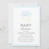 Cute Smiling Cloud Baby shower Invitation in Blue Kaart (Voorkant)