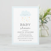 Cute Smiling Cloud Baby shower Invitation in Blue Kaart (Staand voorkant)