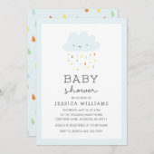 Cute Smiling Cloud Baby shower Invitation in Blue Kaart (Voorkant / Achterkant)
