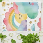 Cute Smiling Clouds Suns Rainbows Kitchen Towel Theedoek (Gevouwen)