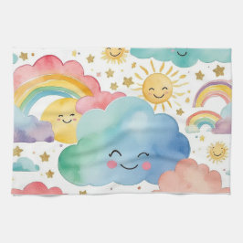 Cute Smiling Clouds Suns Rainbows Kitchen Towel Theedoek
