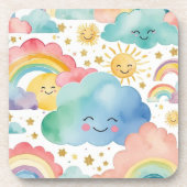 Cute Smiling Clouds Suns Rainbows Pattern Bier Onderzetter (Voorkant)