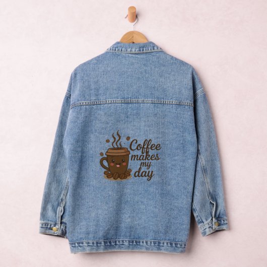 Cute Smiling Coffee Art Denim Jacket (Hangar)