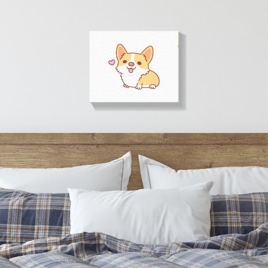 Cute Smiling Corgi Dog Canvas Afdruk (Insitu (Slaapkamer))