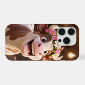Cute Smiling Cow with Flower Crown Aesthetic iPhone Hoesje (Achterkant horizontaal)
