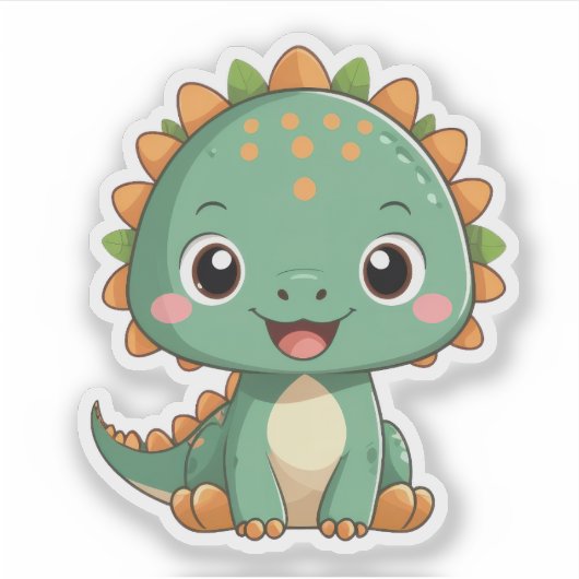 Cute Smiling Dinosaur Illustration Vinyl Sticker (Voorkant)