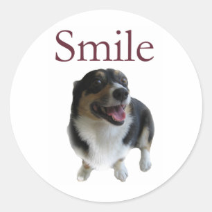 Cute Smiling Dog   Smile be Happy Ronde Sticker