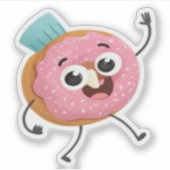 Cute Smiling Donut Vinyl Sticker | Funny 3D Food  (Voorkant)