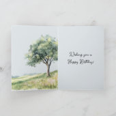 Cute Smiling Fox Field of Flowers Tree Birthday Kaart (Binnen)