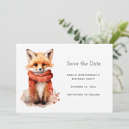 Cute Smiling Fox Pup in a Red Scarf Save The Date (Staand voorkant)