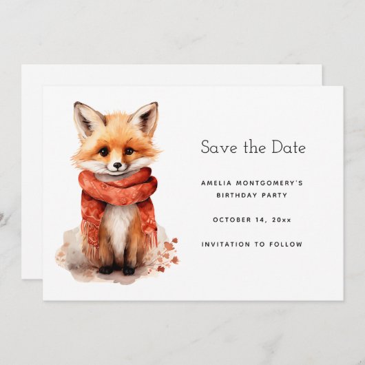 Cute Smiling Fox Pup in a Red Scarf Save The Date (Voorkant / Achterkant)